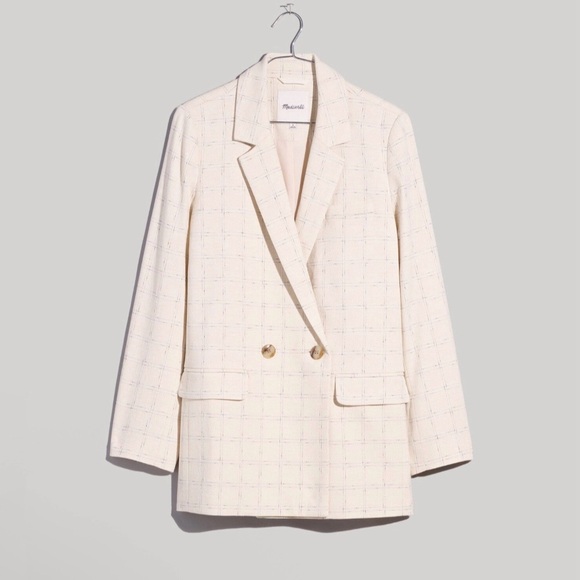 NEW Madewell Caldwell Double Breasted Blazer Ghent Plaid Windowpane Ivory XS - Picture 1 of 16
